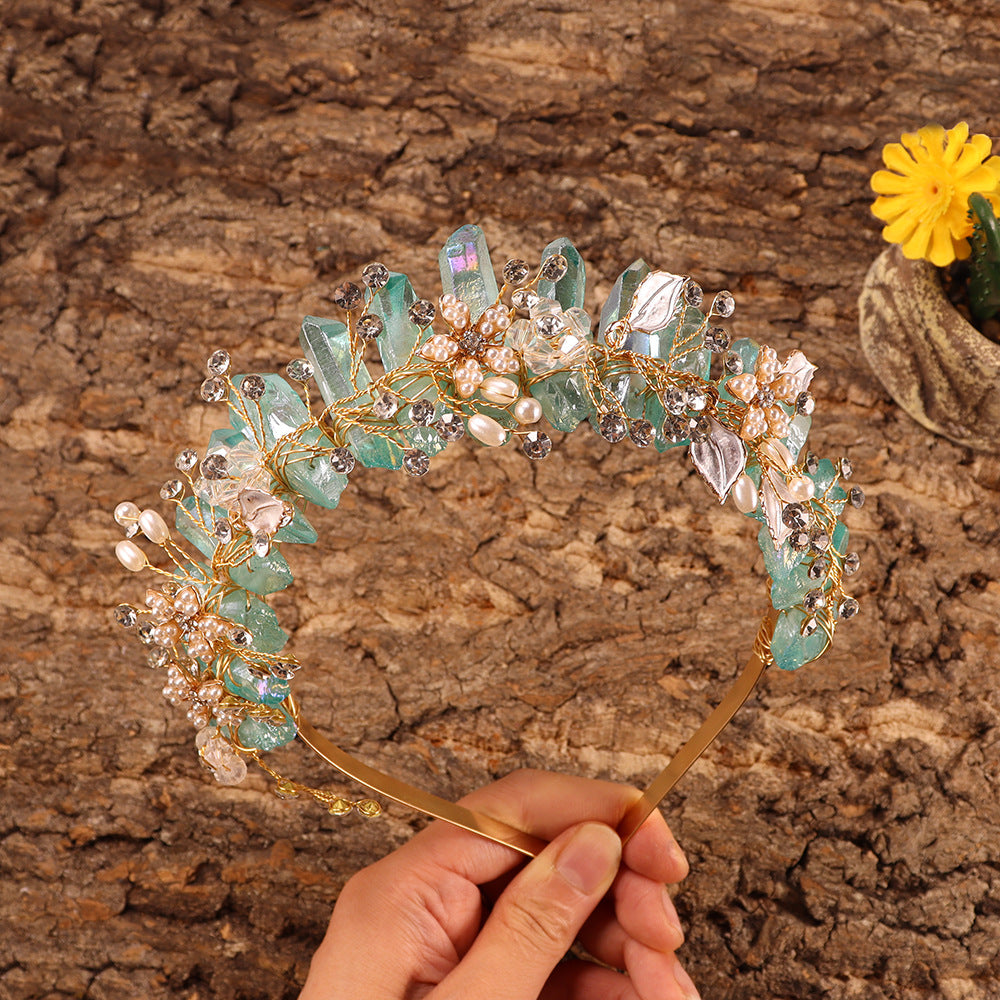 Olivenorma Handmade Flower Headband Natural Crystal Crown - Electroplated Green Crystal - image 39