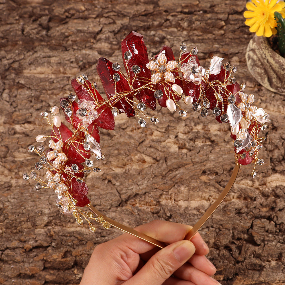 Olivenorma Handmade Flower Headband Natural Crystal Crown - Ruby Quartz&Gold Wire Flower - image 28