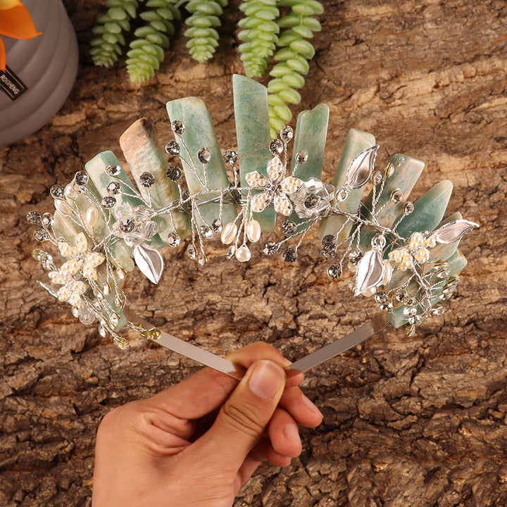 Olivenorma Handmade Flower Headband Natural Crystal Crown - Amazonite&Silver Wire Flower - image 32