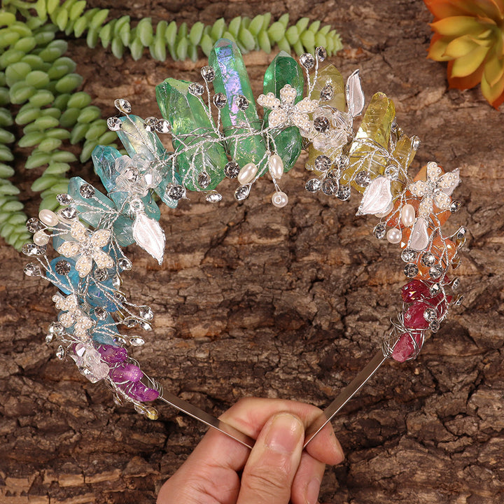 Olivenorma Handmade Flower Headband Natural Crystal Crown - 6 Color Crystals - image 41
