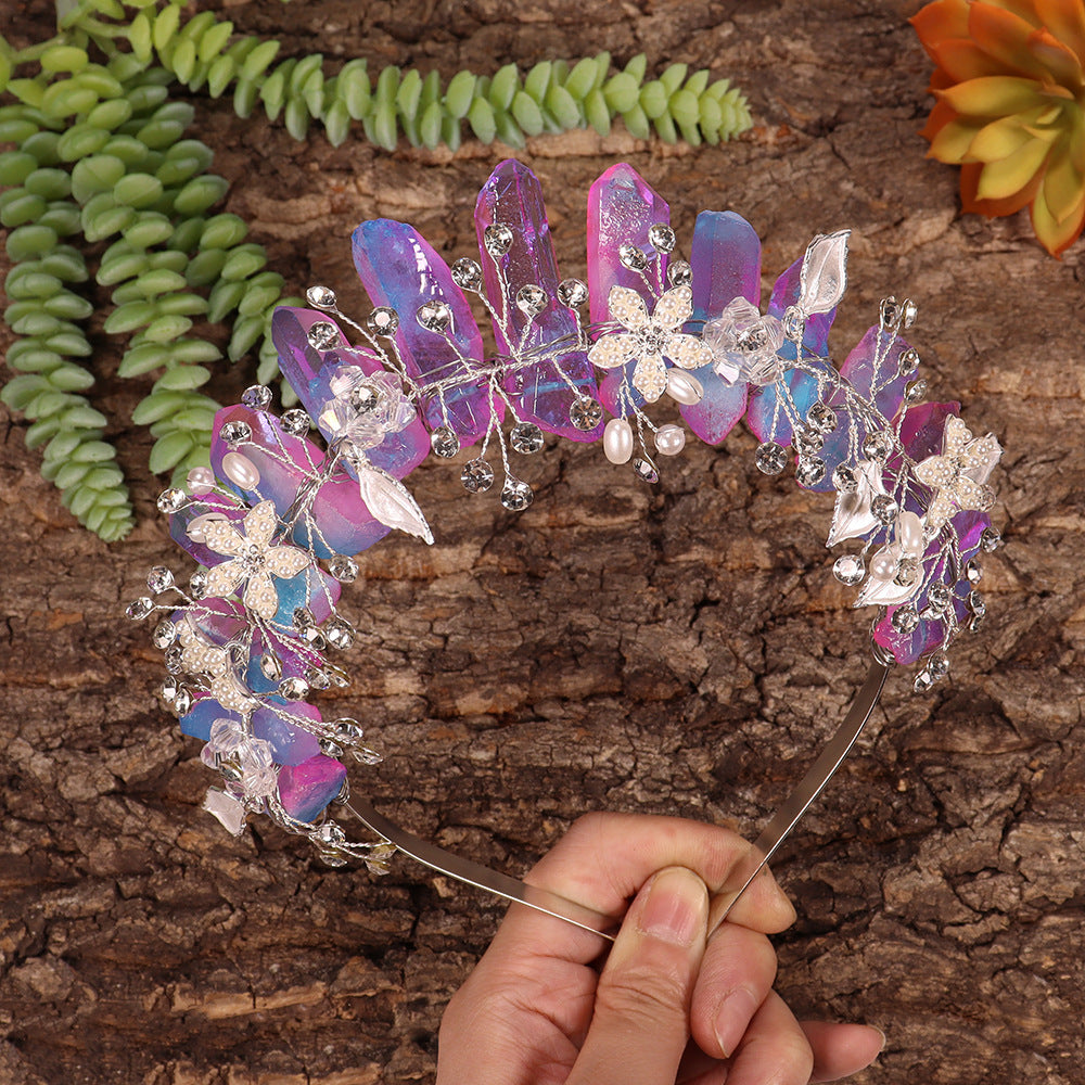 Olivenorma Handmade Flower Headband Natural Crystal Crown - Electroplated Purple Blue Crystal - image 42