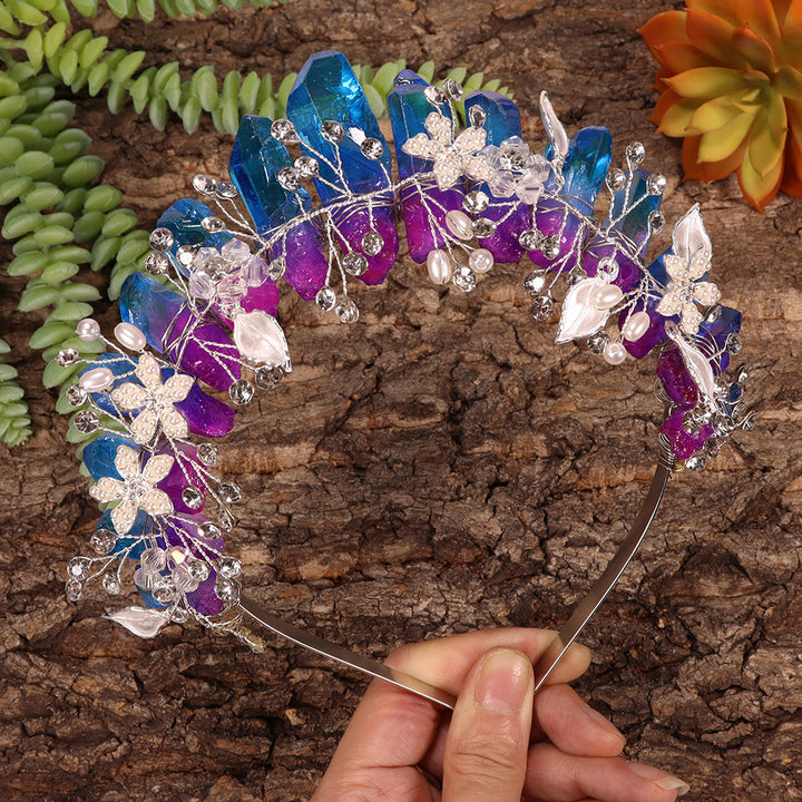 Olivenorma Handmade Flower Headband Natural Crystal Crown - Electroplated Blue Purple Crystal - image 44
