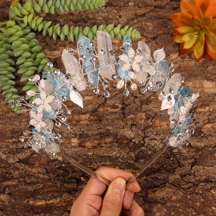 Olivenorma Handmade Flower Headband Natural Crystal Crown - Aquamarine&Clear Quartz - image 45
