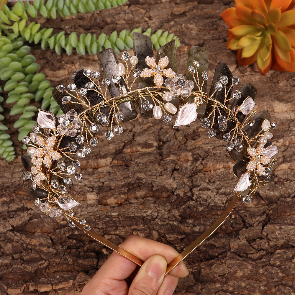 Olivenorma Handmade Flower Headband Natural Crystal Crown - Smoky Quartz&Gold Wire Flower - image 34