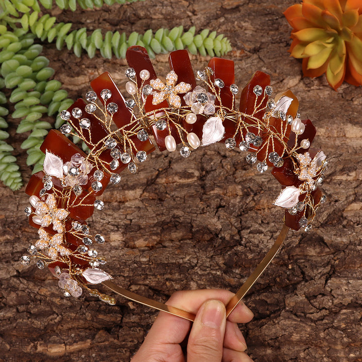 Olivenorma Handmade Flower Headband Natural Crystal Crown - Red Agate&Gold Wire Flower - image 36