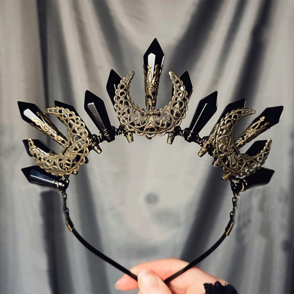 Olivenorma Acrylic Beaded Crystal Handmade Crystal Crown - Black & Copper Moon - image 10