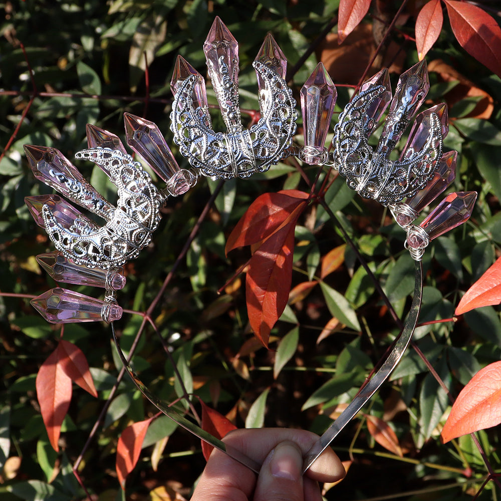 Olivenorma Acrylic Beaded Crystal Handmade Crystal Crown - Pink - image 5