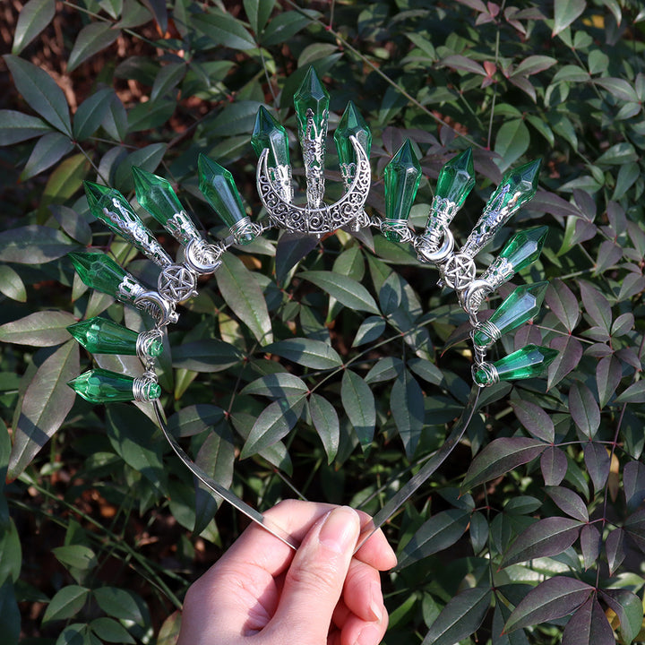 Olivenorma Acrylic Beaded Crystal Handmade Crystal Crown - Green - image 6