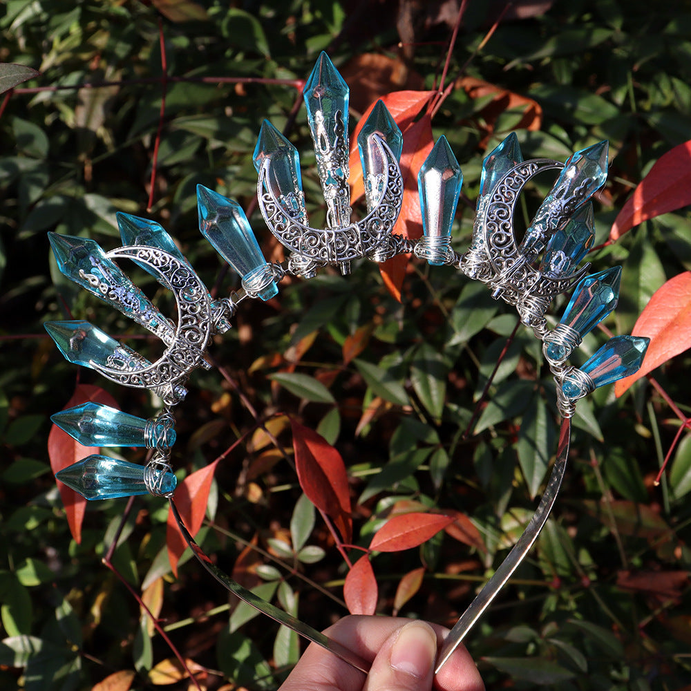 Olivenorma Acrylic Beaded Crystal Handmade Crystal Crown - Lake Blue - image 8
