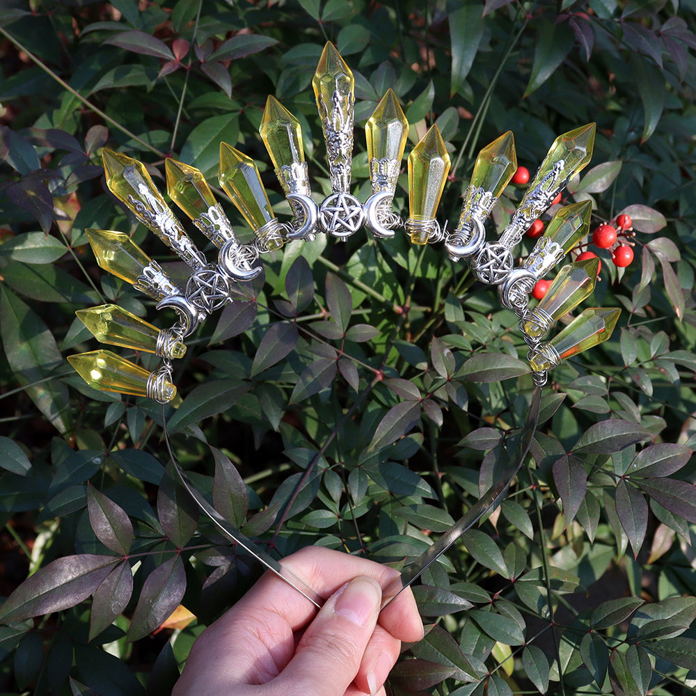 Olivenorma Acrylic Beaded Crystal Handmade Crystal Crown - Yellow - image 7