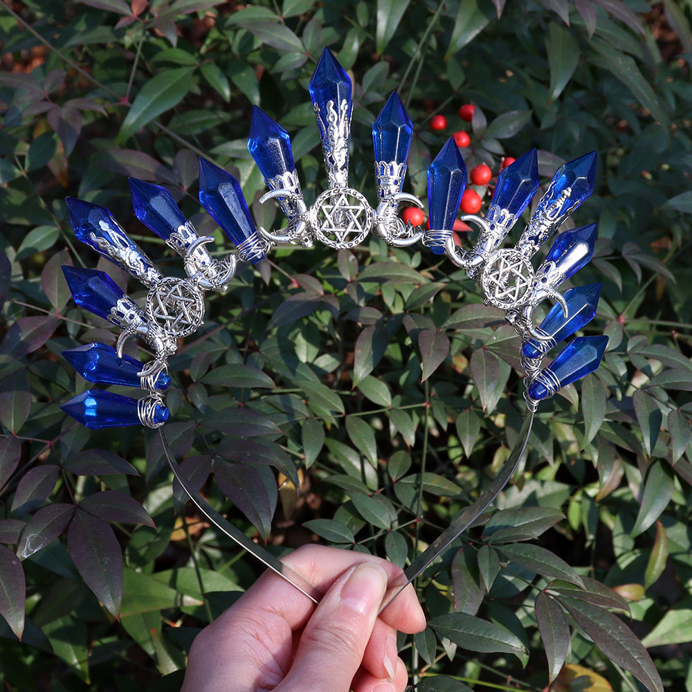 Olivenorma Acrylic Beaded Crystal Handmade Crystal Crown - Royal Blue - image 3
