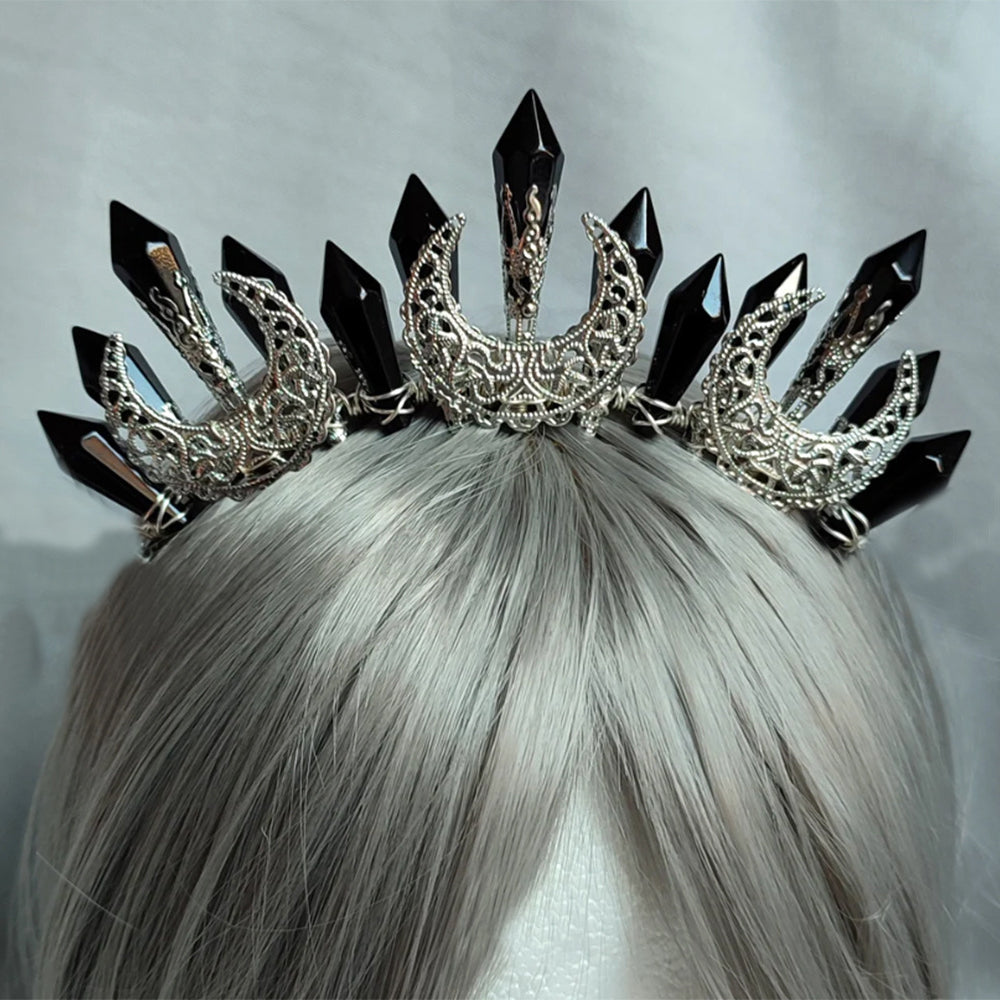 Olivenorma Acrylic Beaded Crystal Handmade Crystal Crown - Black & Silver Moon - image 9