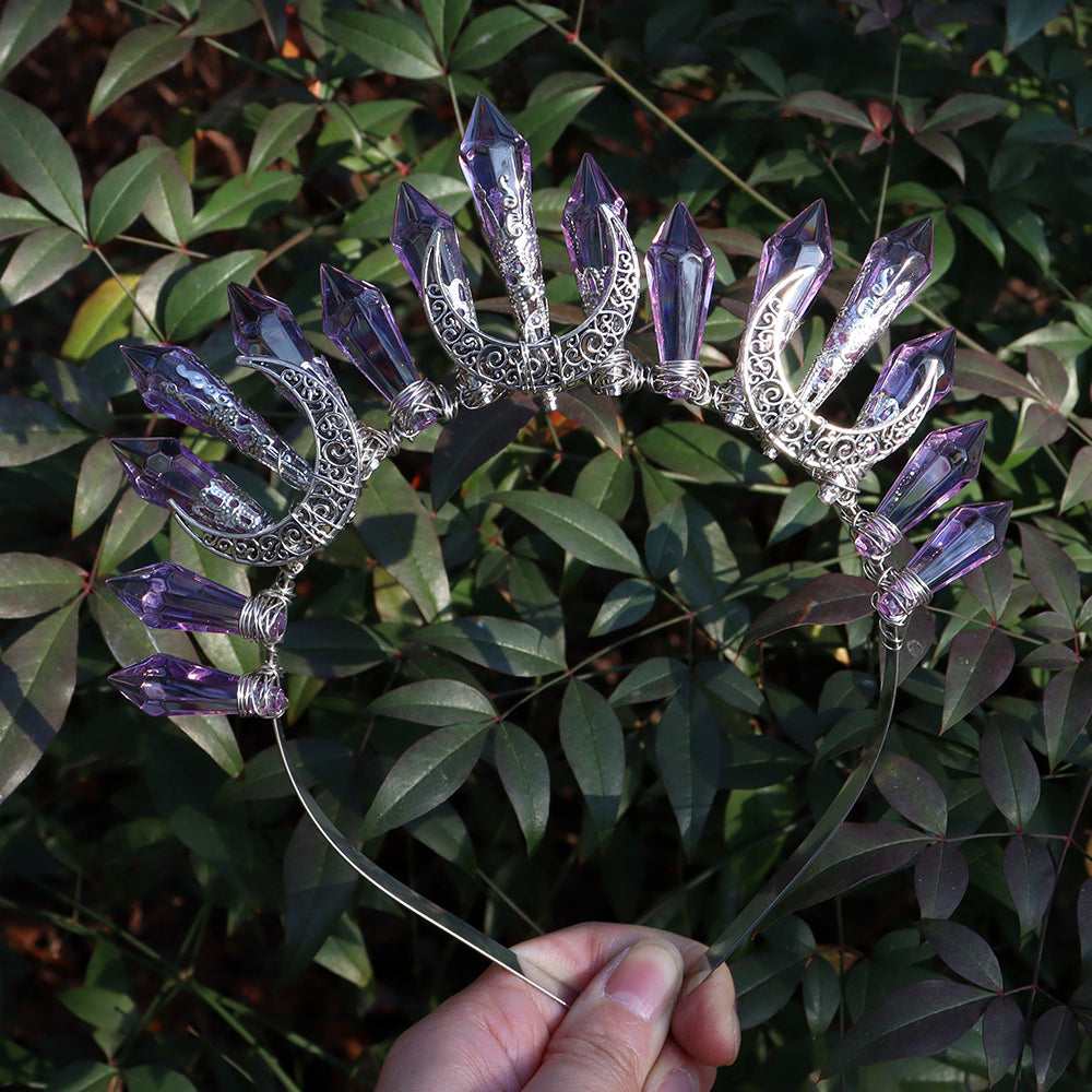 Olivenorma Acrylic Beaded Crystal Handmade Crystal Crown - Purple - image 4