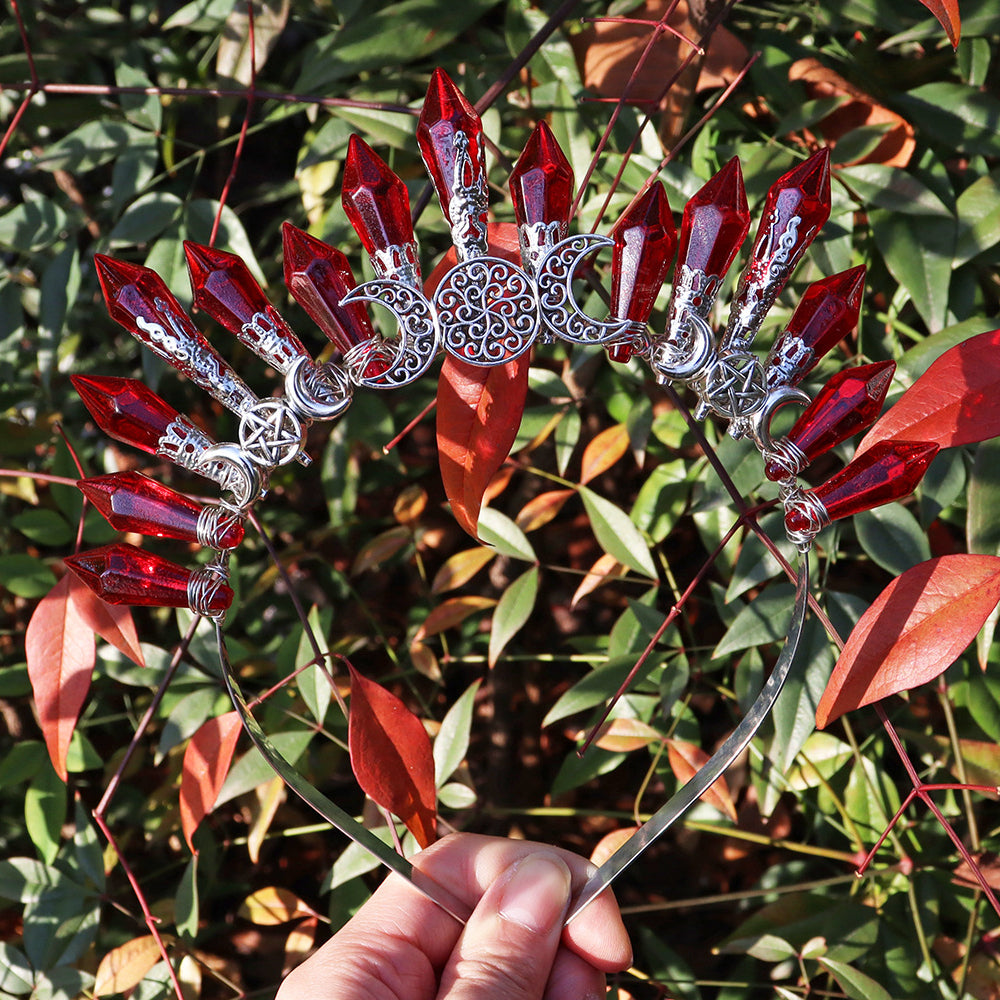 Olivenorma Acrylic Beaded Crystal Handmade Crystal Crown - Red - image 2