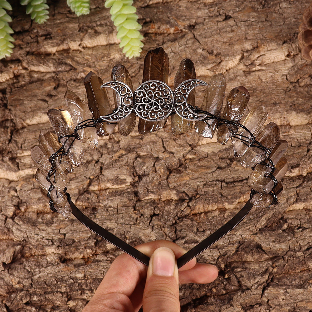 Olivenorma Natural Smoky Quartz Crystal Crown - Smoky Quartz&Silver Double Moon Phase - image 2