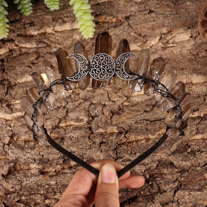 Olivenorma Natural Smoky Quartz Crystal Crown - Smoky Quartz&Silver Double Moon Phase - image 2