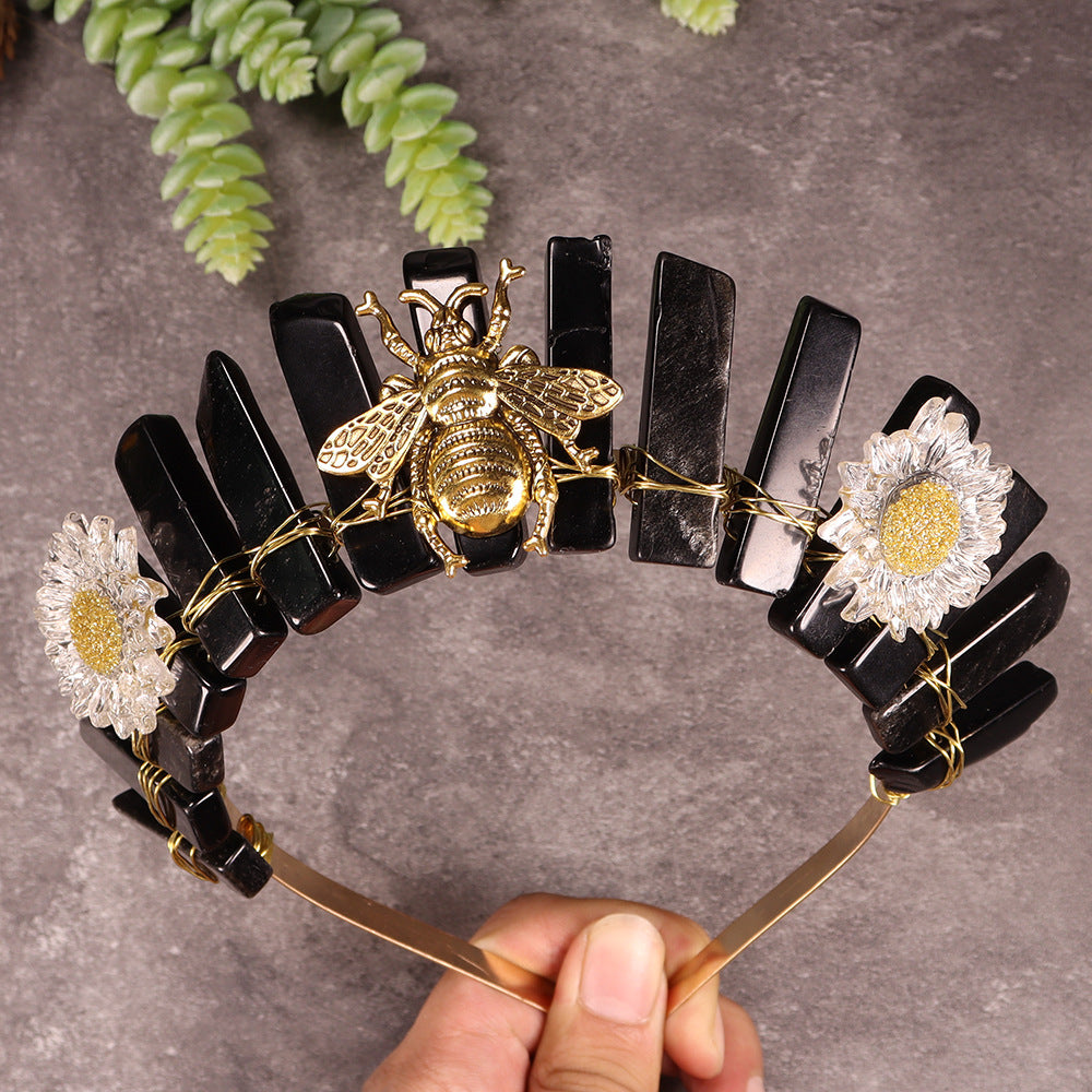 Olivenorma Daisy Bee Decoration Crystal Crown - Obsidian - image 3