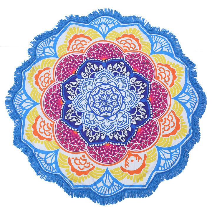 Olivenorma Polygonal Print Tassel Round Blanket Yoga Mat - Blue-Yellow - image 4