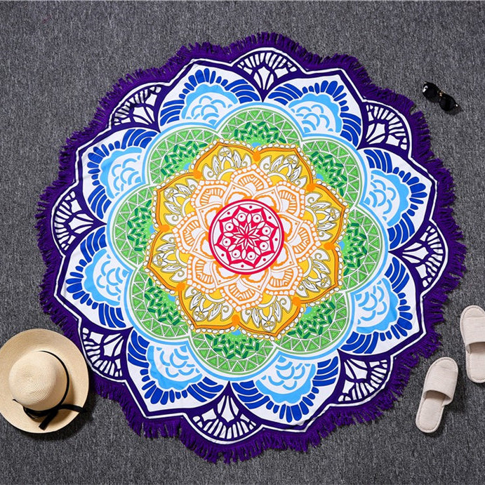 Olivenorma Polygonal Print Tassel Round Blanket Yoga Mat - Purple - image 1