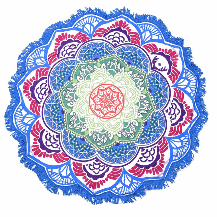 Olivenorma Polygonal Print Tassel Round Blanket Yoga Mat - Blue-Rose-Red - image 6