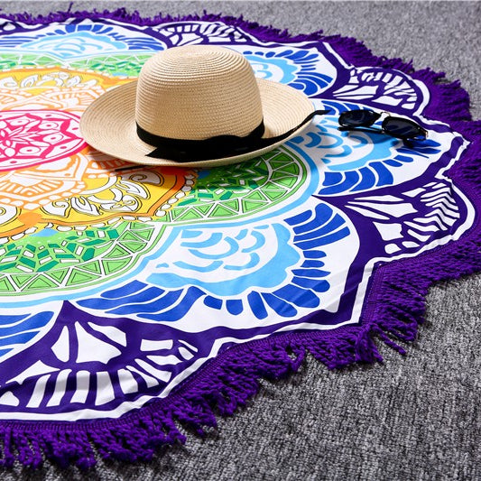 Olivenorma Polygonal Print Tassel Round Blanket Yoga Mat - image 2