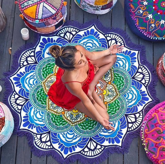 Olivenorma Polygonal Print Tassel Round Blanket Yoga Mat - image 0