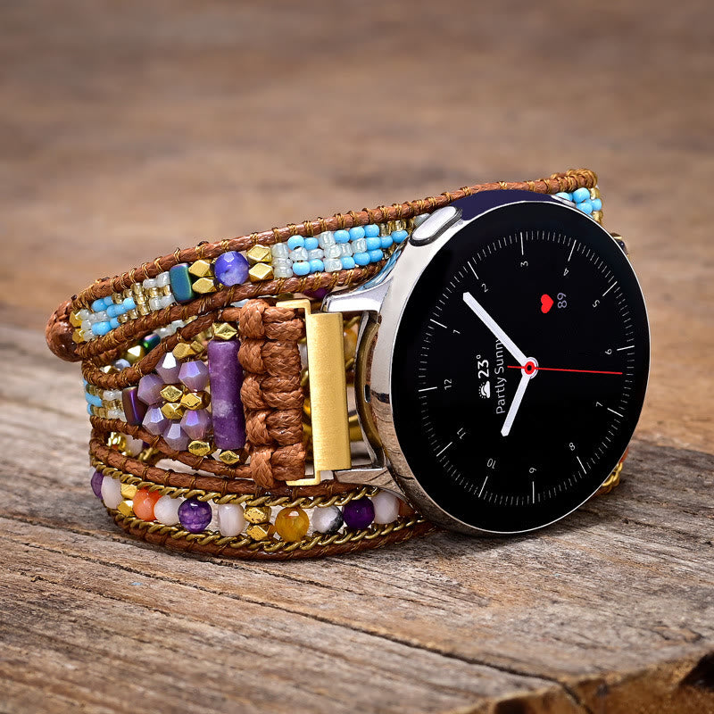 Olivenorma Purple Blue Crystal Beaded Braided Samsung Strap Bracelet - Medium: Approx 51.5-61.5cm - Watch Dial Size: 22mm - image 0