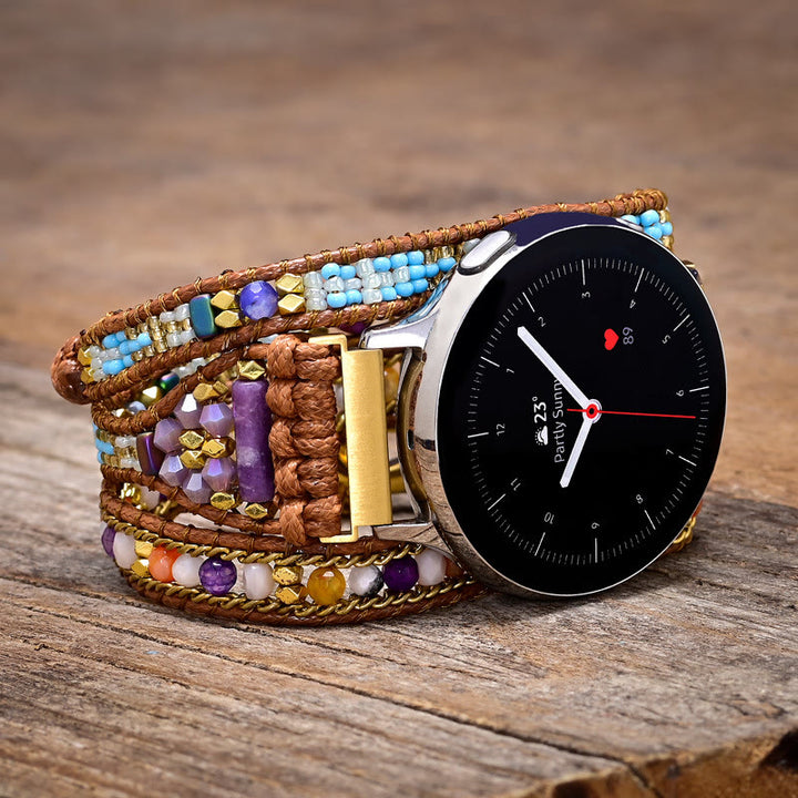 Olivenorma Purple Blue Crystal Beaded Braided Samsung Strap Bracelet - Medium: Approx 51.5-61.5cm - Watch Dial Size: 22mm - image 0