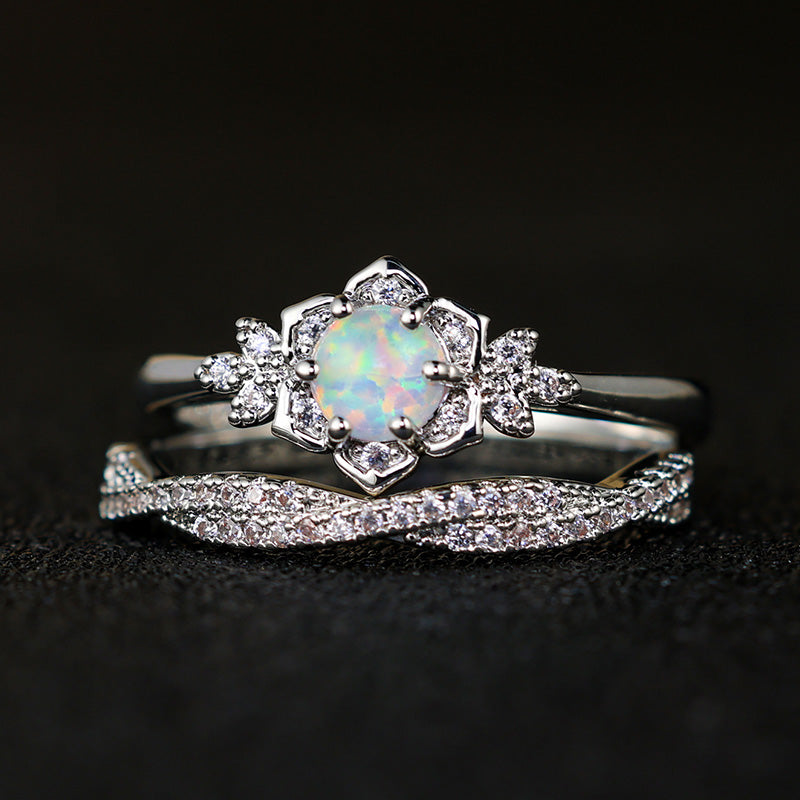 Olivenorma "Symbol Of Beauty" - 2pcs Elegant Stacking Inlaid Opal Ring Set - White Opal - 13 - image 0