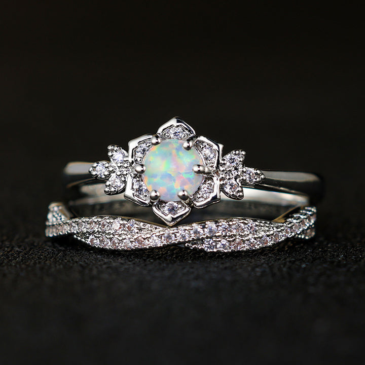 Olivenorma "Symbol Of Beauty" - 2pcs Elegant Stacking Inlaid Opal Ring Set - White Opal - 13 - image 0