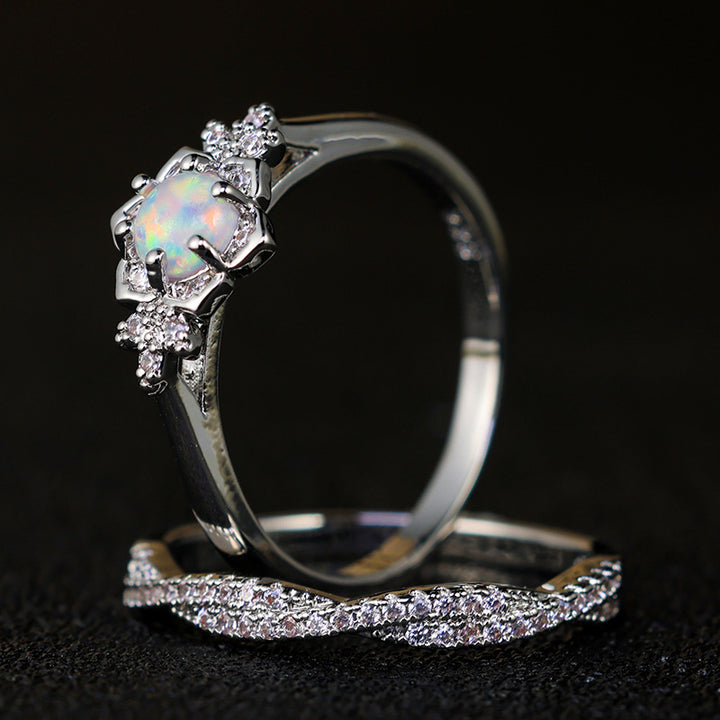 Olivenorma "Symbol Of Beauty" - 2pcs Elegant Stacking Inlaid Opal Ring Set - image 2