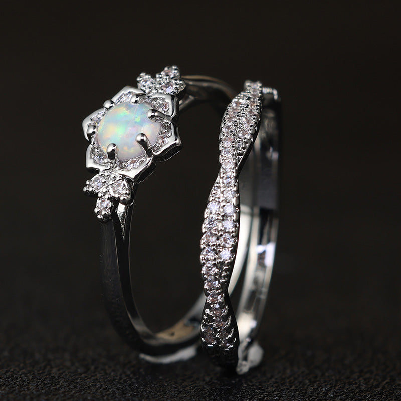 Olivenorma "Symbol Of Beauty" - 2pcs Elegant Stacking Inlaid Opal Ring Set - image 1