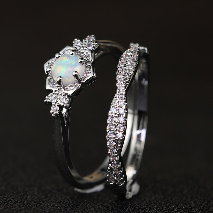 Olivenorma "Symbol Of Beauty" - 2pcs Elegant Stacking Inlaid Opal Ring Set - image 1