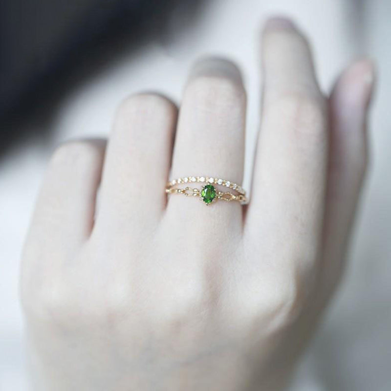 Olivenorma "Goddess of Radiance" - Elegant Stacking Inlaid Peridot Ring - image 1