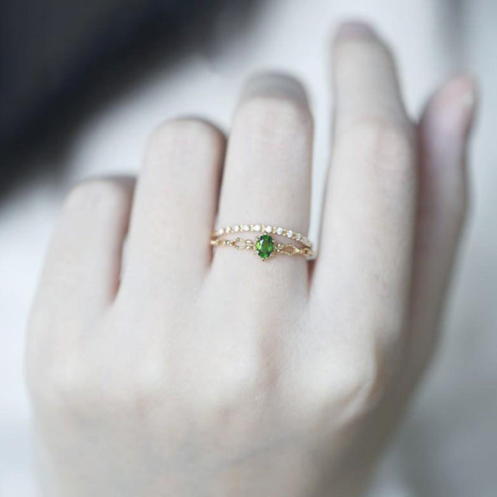 Olivenorma "Goddess of Radiance" - Elegant Stacking Inlaid Peridot Ring - image 1