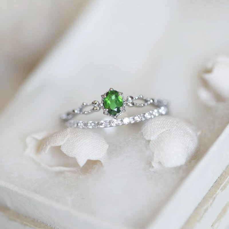 Olivenorma "Goddess of Radiance" - Elegant Stacking Inlaid Peridot Ring - Silver - 9 - image 8