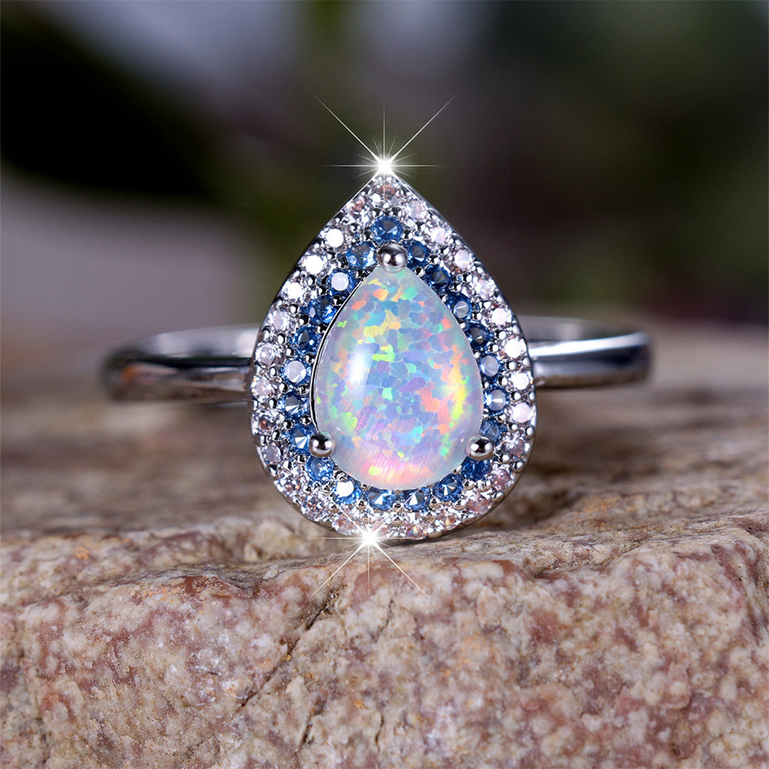 Olivenorma Water Drop Type Opal White Zircon Ring - 13 - image 0