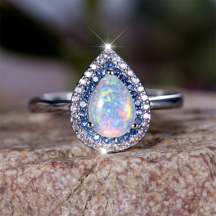 Olivenorma Water Drop Type Opal White Zircon Ring - 13 - image 0