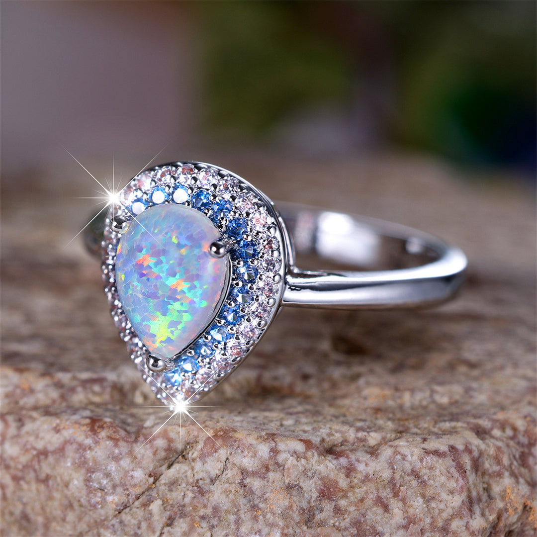 Olivenorma Water Drop Type Opal White Zircon Ring - image 3