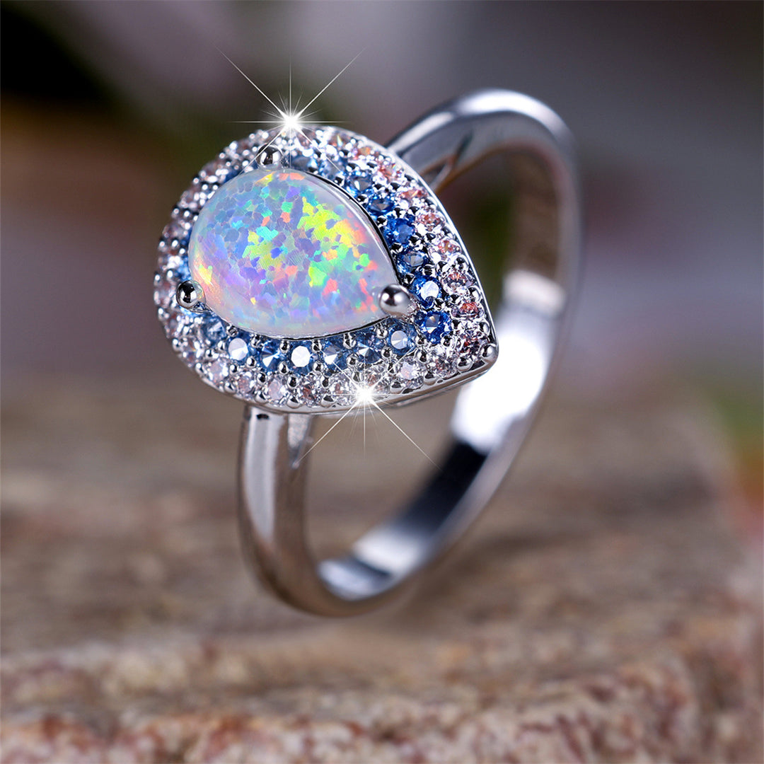 Olivenorma Water Drop Type Opal White Zircon Ring - image 1