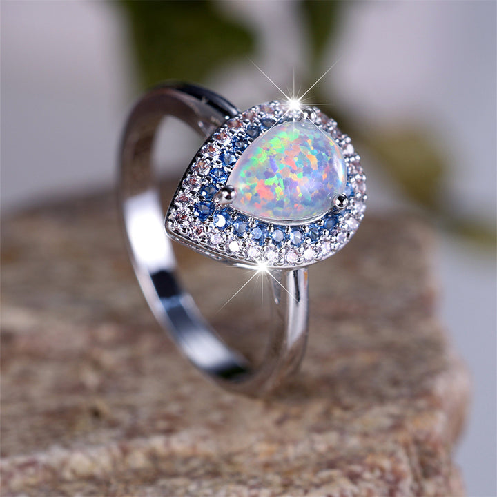 Olivenorma Water Drop Type Opal White Zircon Ring - image 2