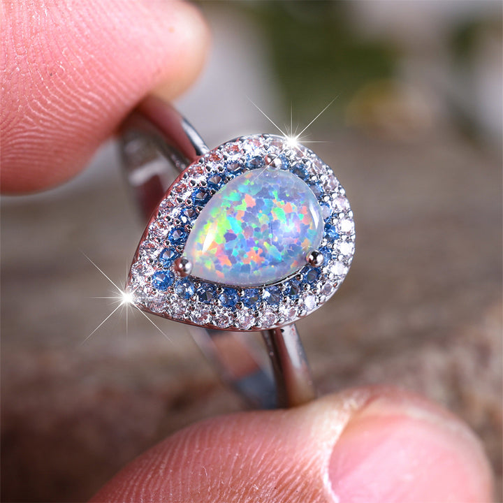 Olivenorma Water Drop Type Opal White Zircon Ring - image 4