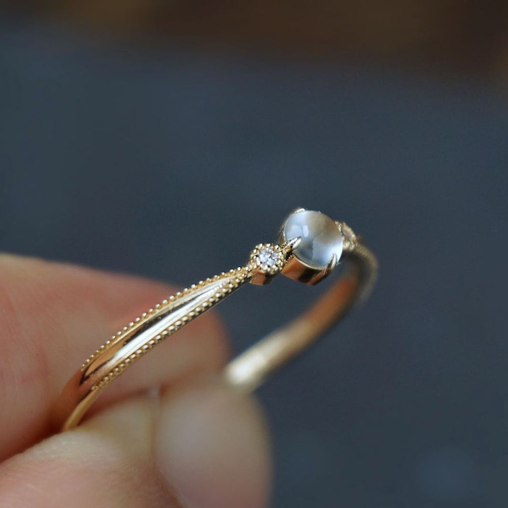 Olivenorma Moonstone Cabochon Inlaid White Zircon Simple Ring - image 1