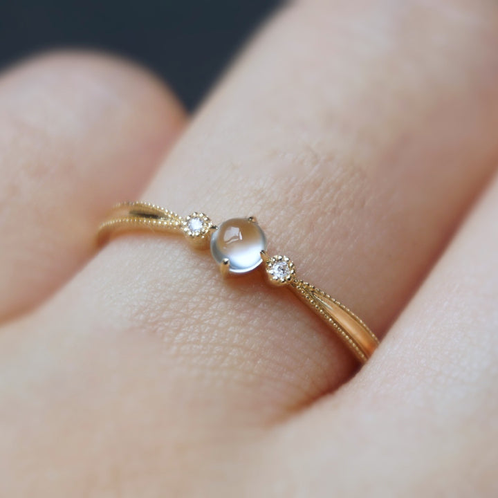 Olivenorma Moonstone Cabochon Inlaid White Zircon Simple Ring - image 3
