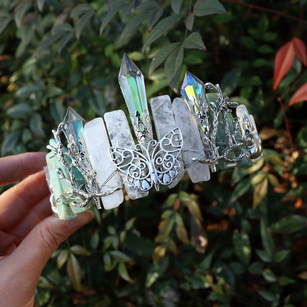 Olivenorma Bohemian Witch Handmade Crystal Crown - Clear Quartz&Amazonite - image 12
