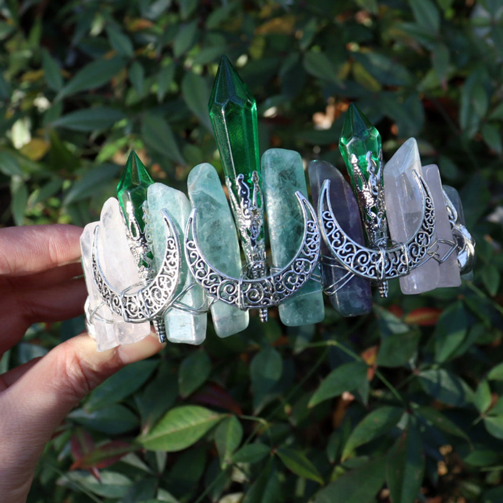 Olivenorma Bohemian Witch Handmade Crystal Crown - Green Fluorite&Rose Quartz - image 3