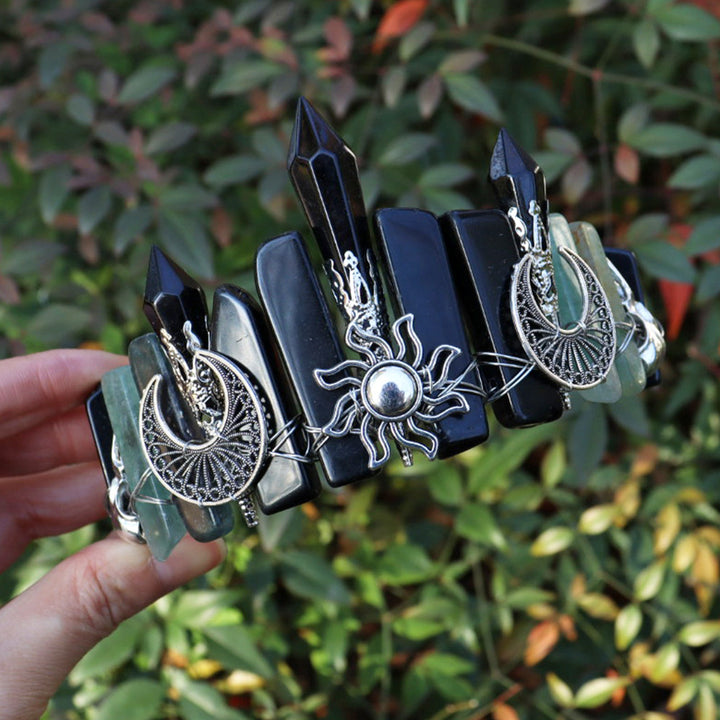 Olivenorma Bohemian Witch Handmade Crystal Crown - Obsidian&Fluorite - image 0