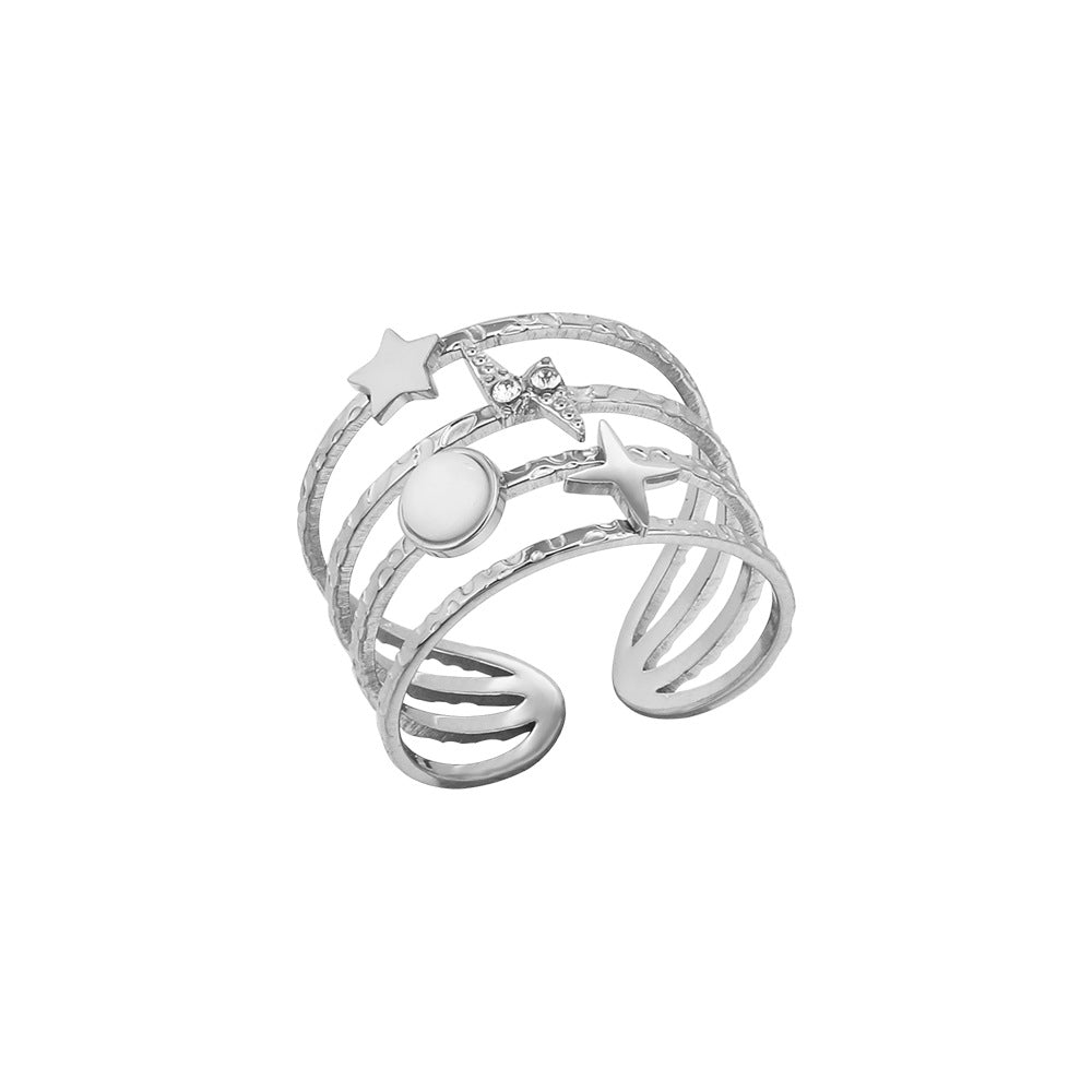 Olivenorma Star Decorated Titanium Steel Open Adjustable Ring - image 5