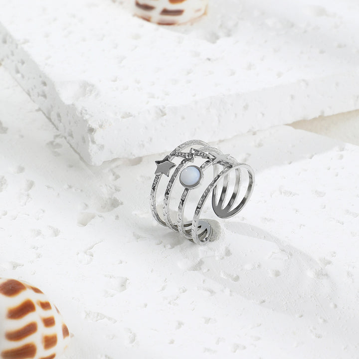 Olivenorma Star Decorated Titanium Steel Open Adjustable Ring - Silver - image 4