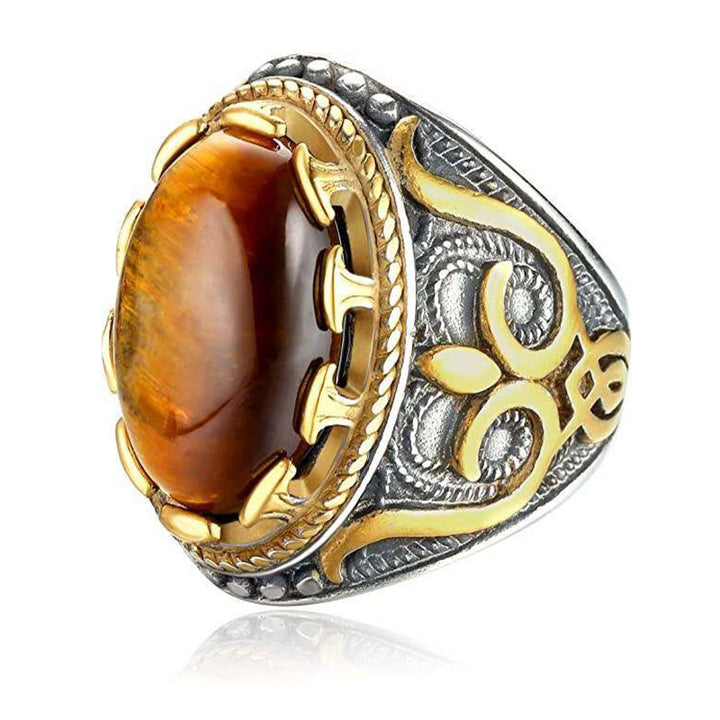 Olivenorma Trendy Vintage Men Oval Tiger Eye Ring - image 9